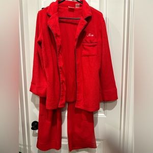 NWOT red fleece pajama set with “Mom” embroidered